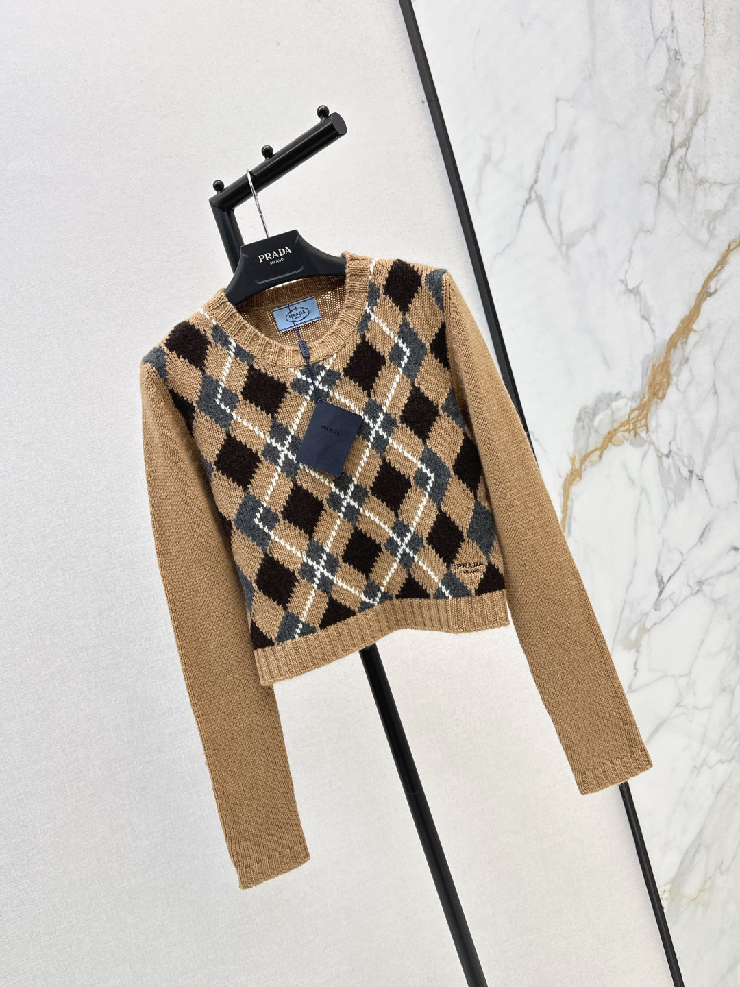 25 College style diamond plaid long sleeved sweater