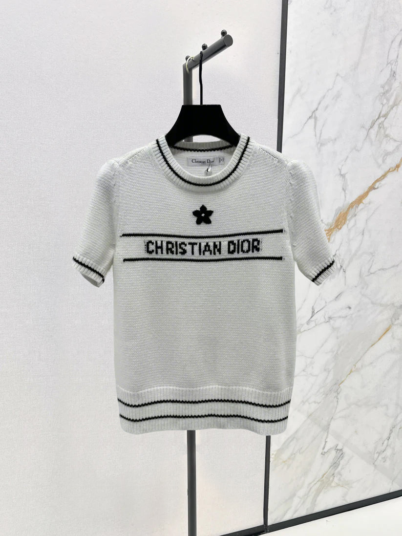 2025SS new five-star letter knitted short-sleeved top