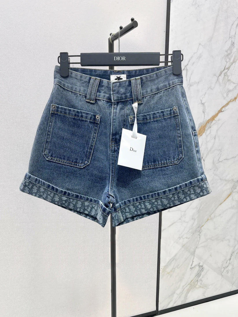 25 new old flower curled denim shorts