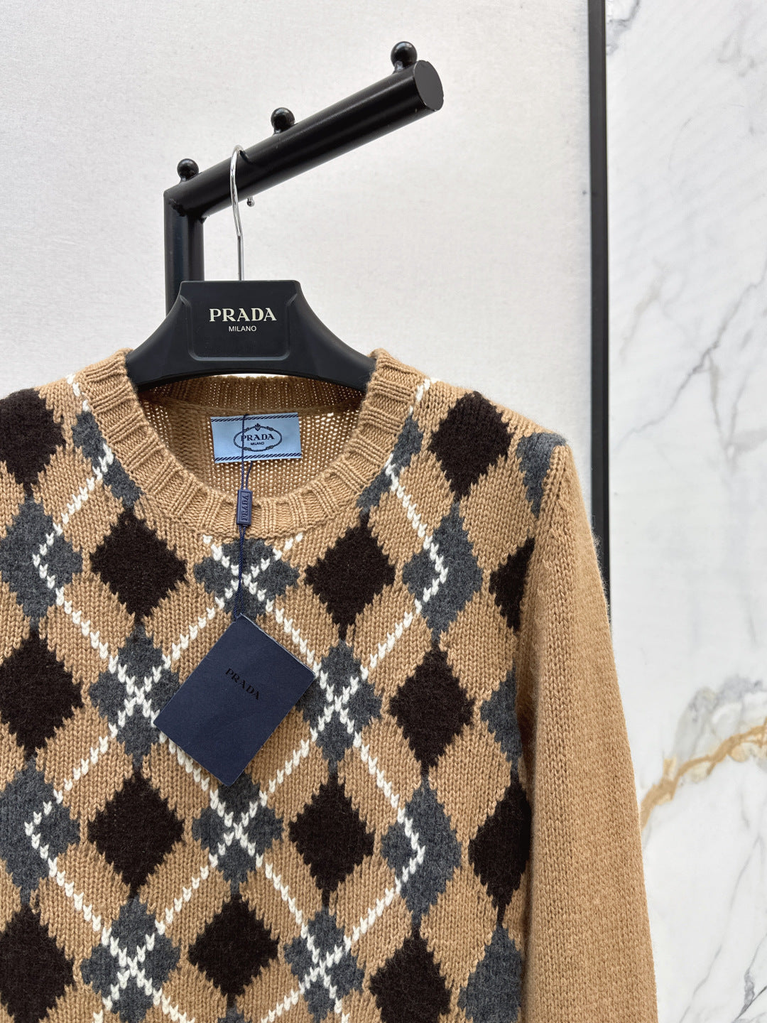 25 College style diamond plaid long sleeved sweater
