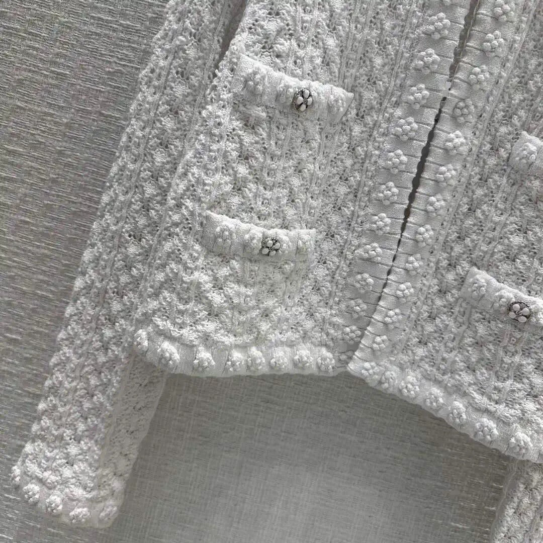 25 White Knitted Cardigan