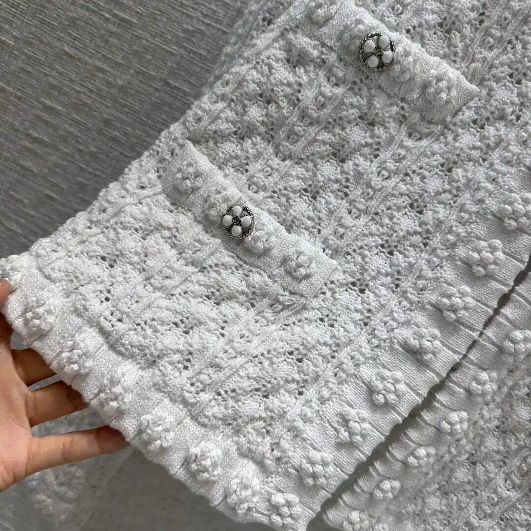 25 White Knitted Cardigan