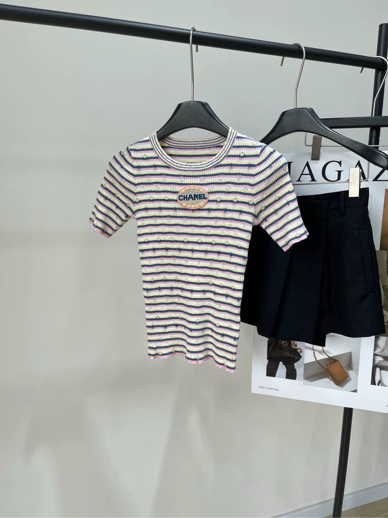 25 new striped knitted short sleeves