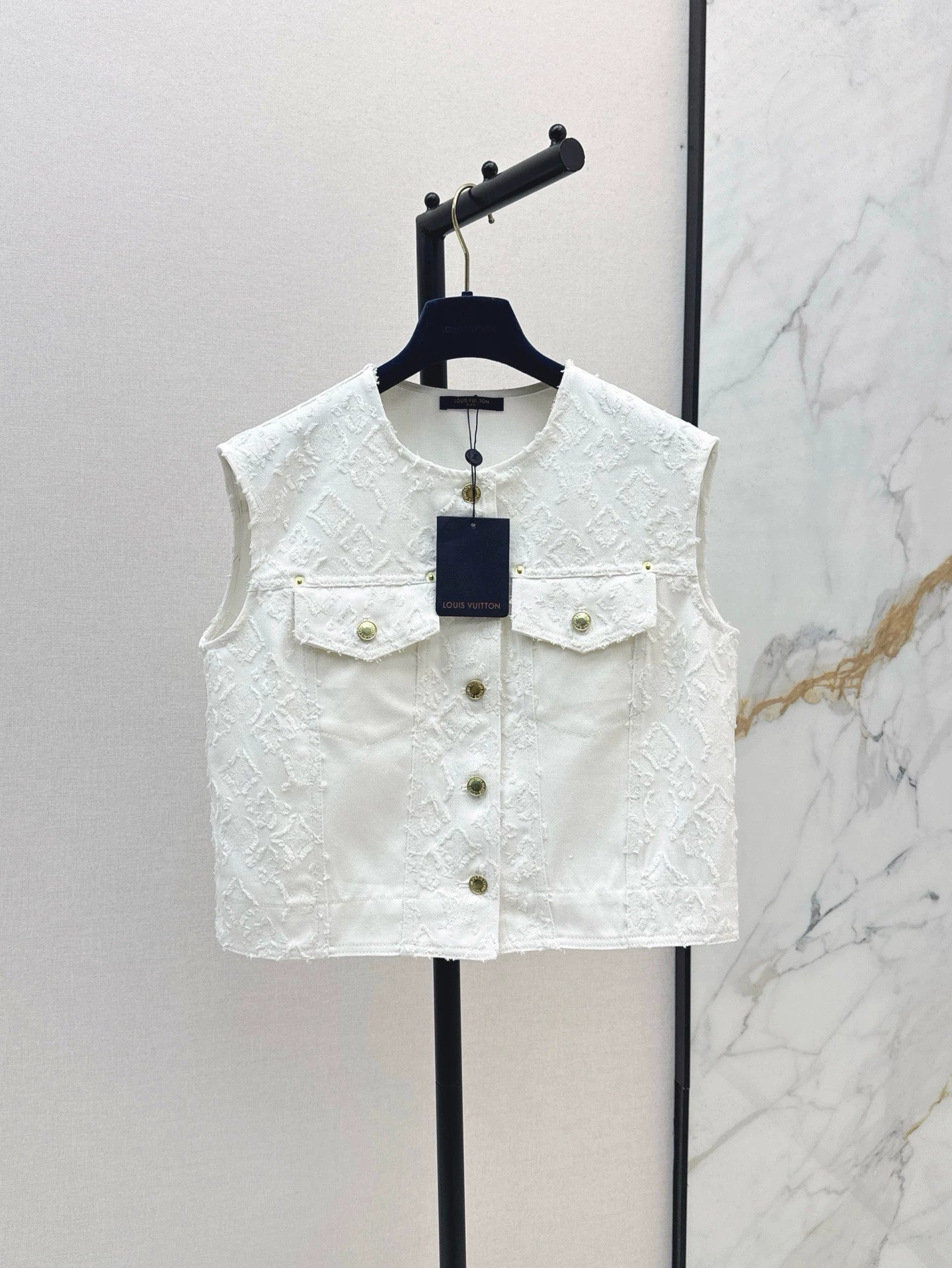 25 Summer new round neck snap buttonopen vest