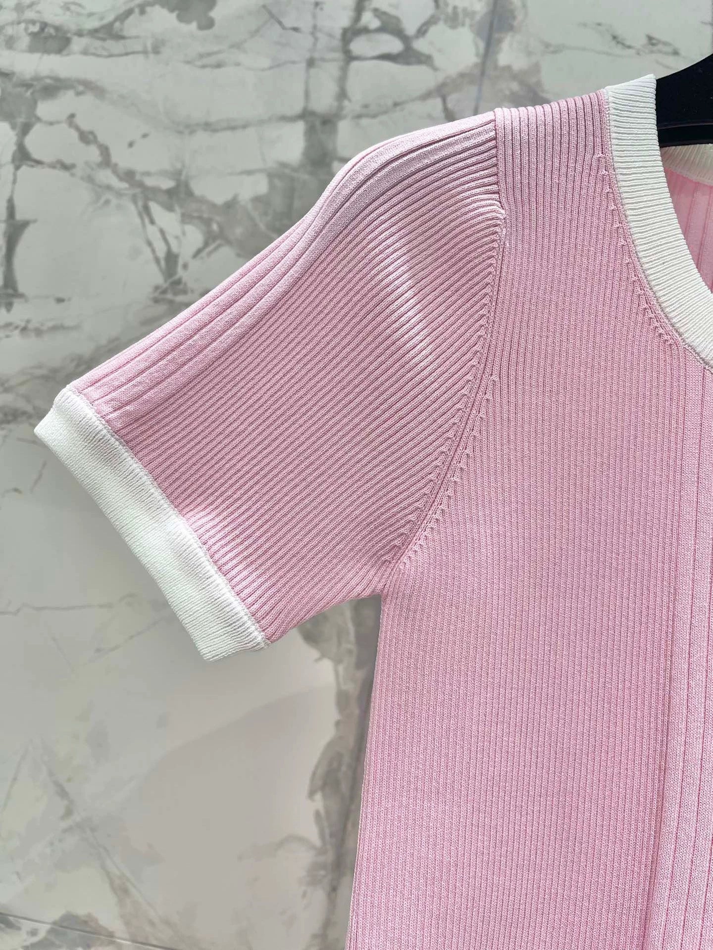 25ss knitted rhinestone color matching short sleeves