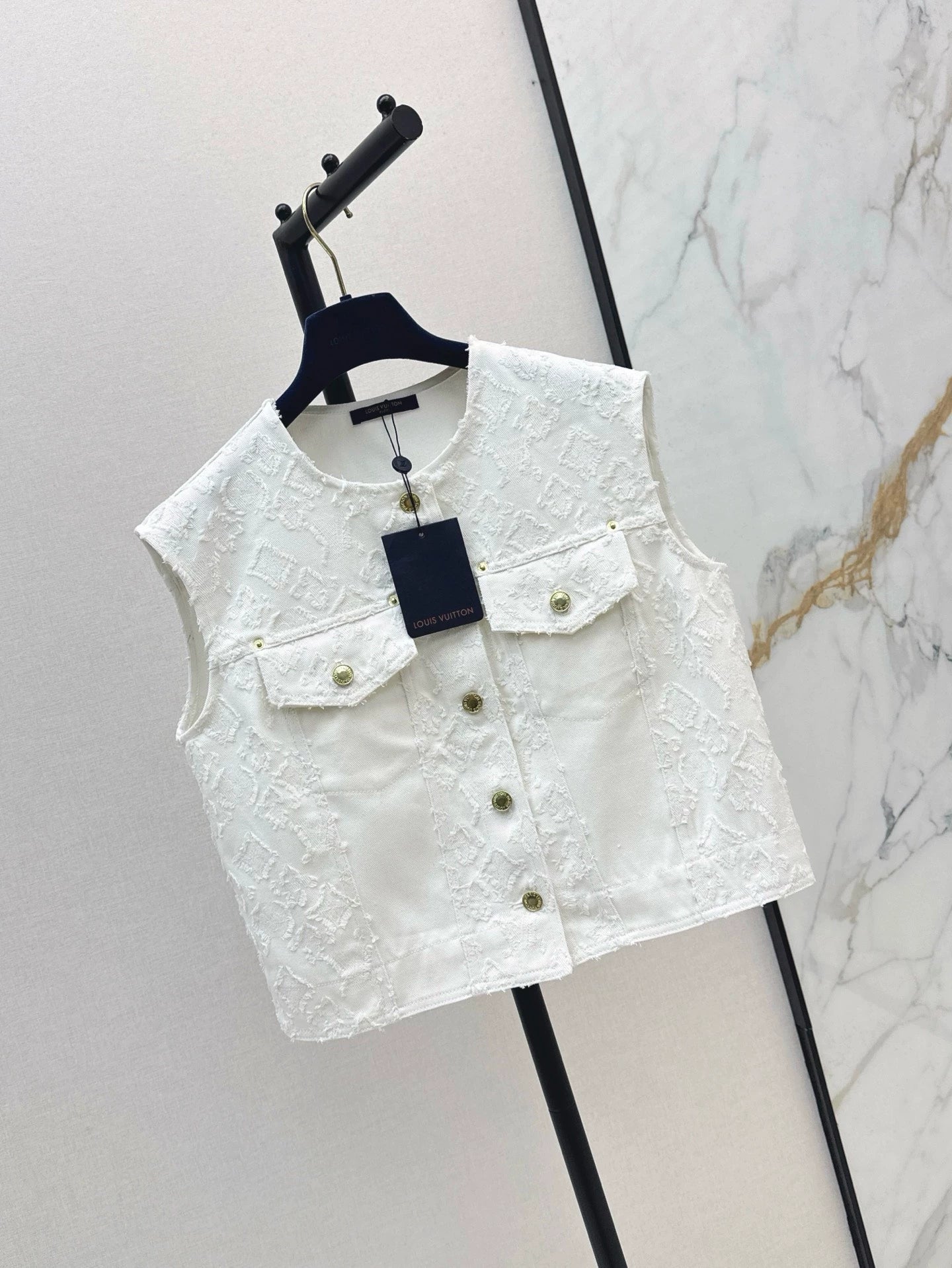 25 Summer new round neck snap buttonopen vest