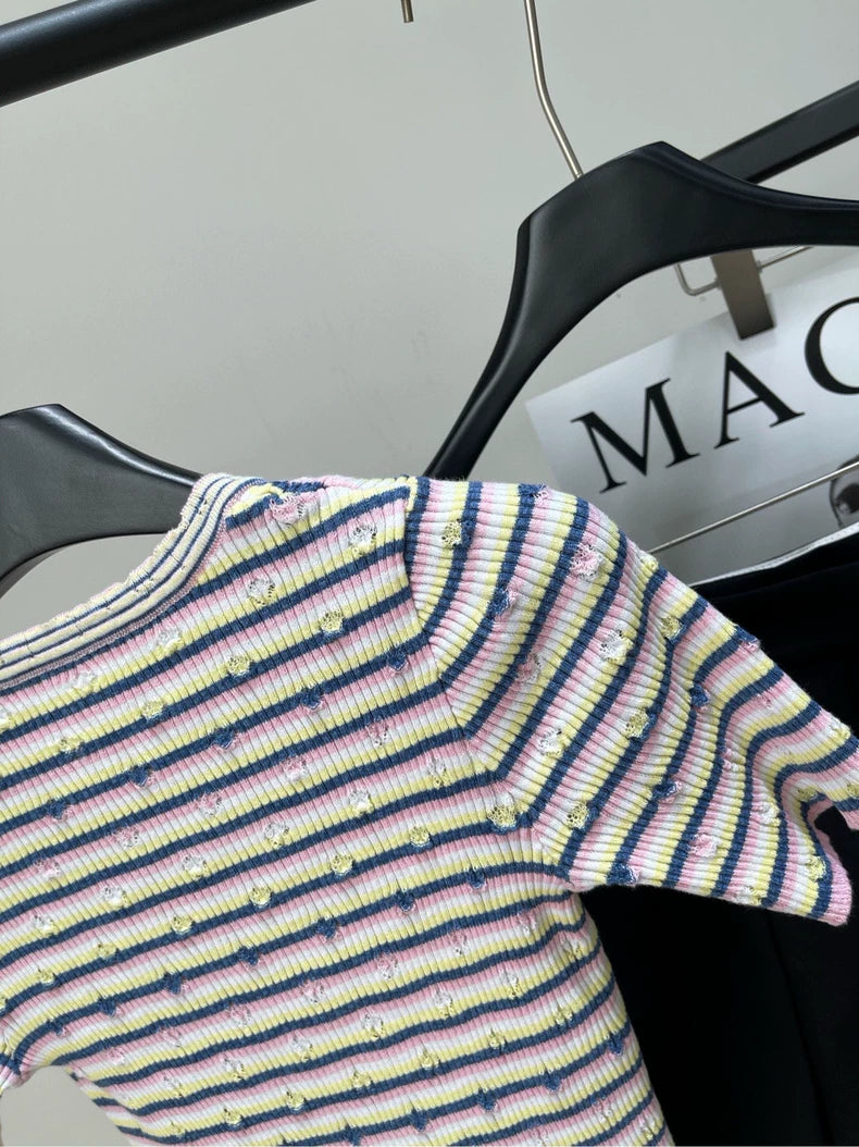 25 new striped knitted short sleeves