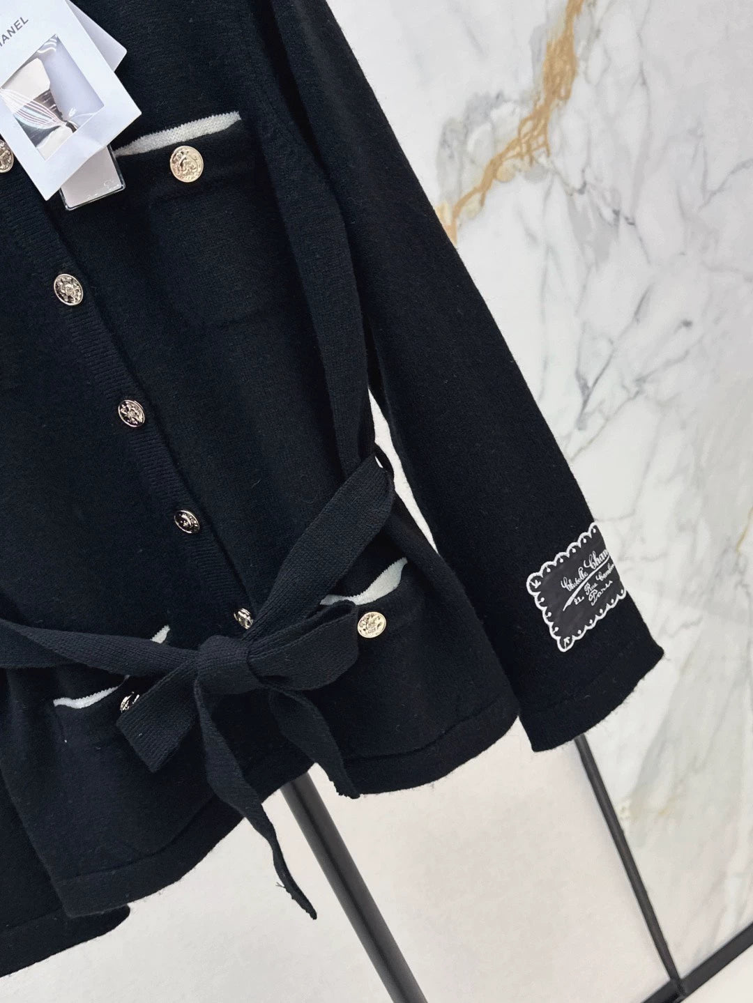 25fw new contrast color belt knitted cardigan