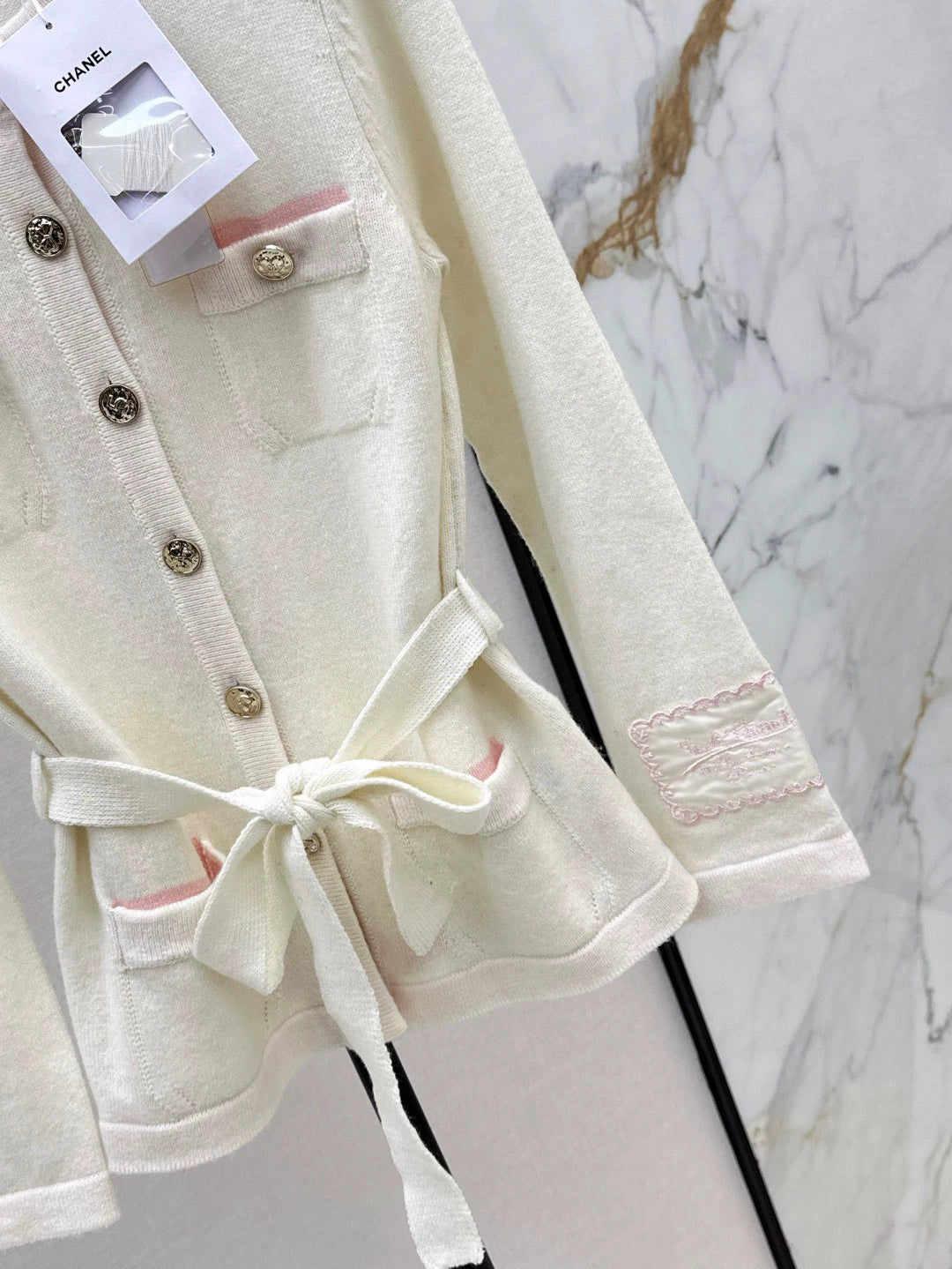 25fw new contrast color belt knitted cardigan