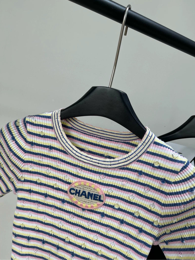 25 new striped knitted short sleeves
