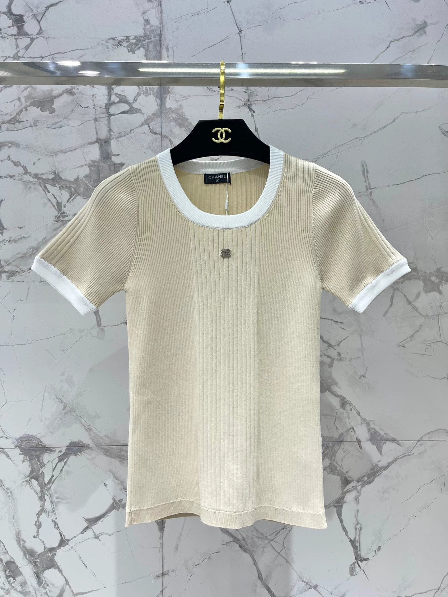 25ss knitted rhinestone color matching short sleeves