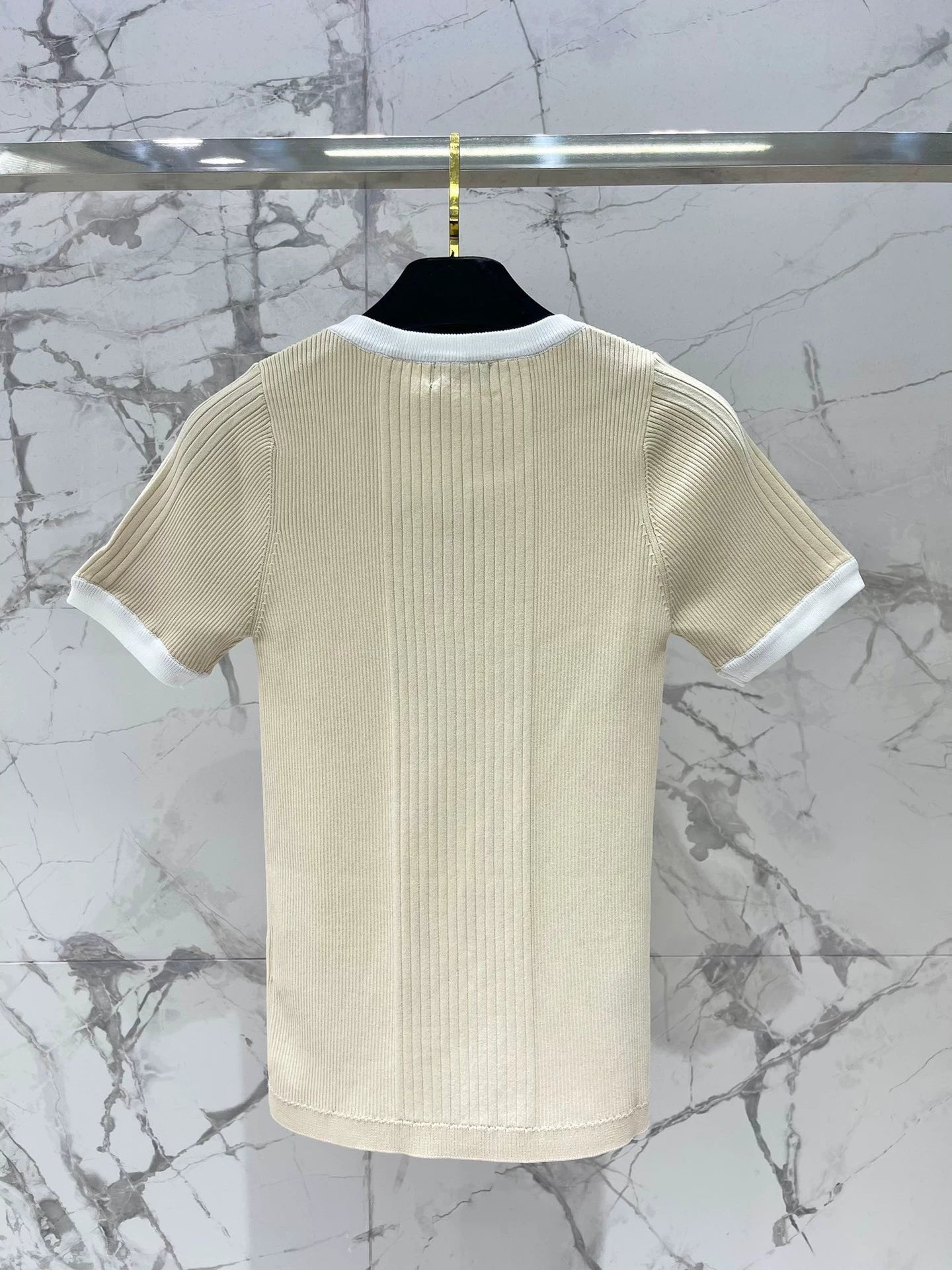 25ss knitted rhinestone color matching short sleeves