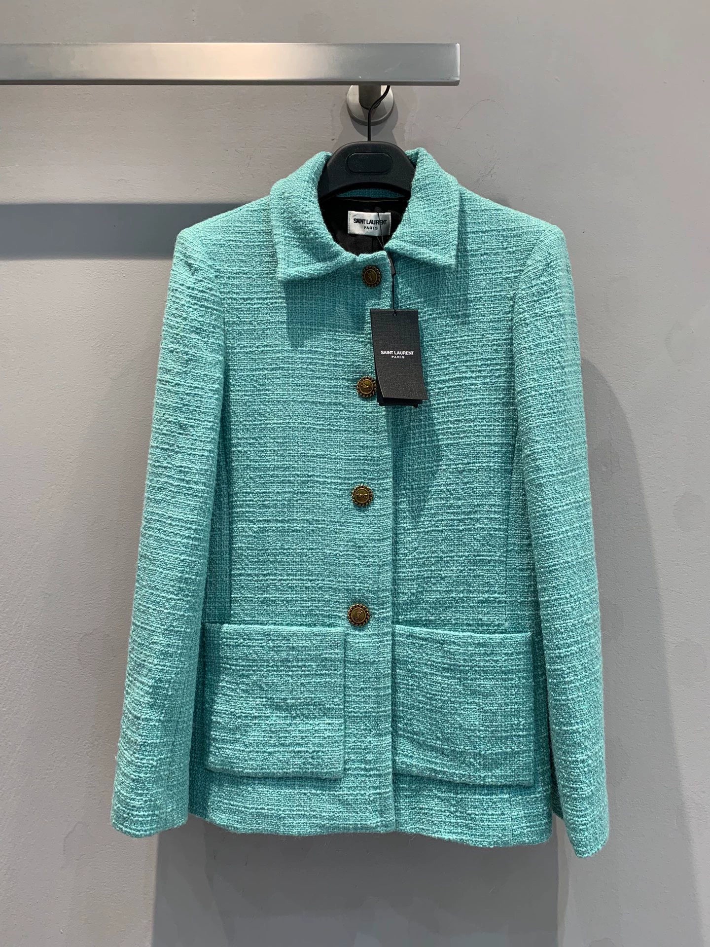 25fw Turquoise green tweed waist cinching jacket(Medieval Series)