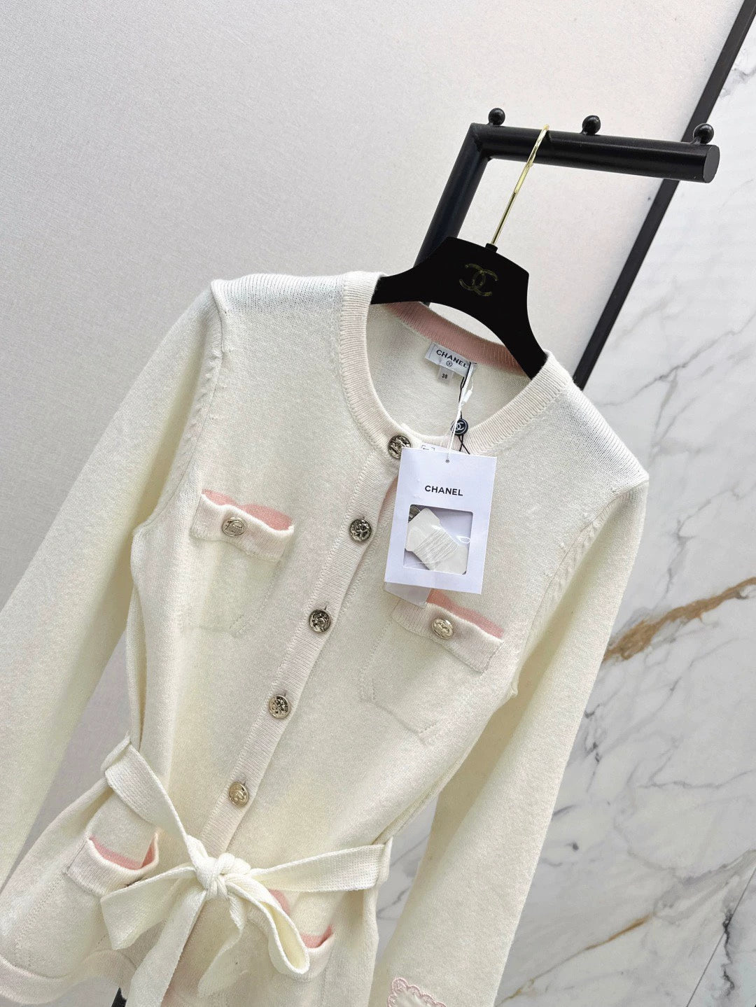 25fw new contrast color belt knitted cardigan