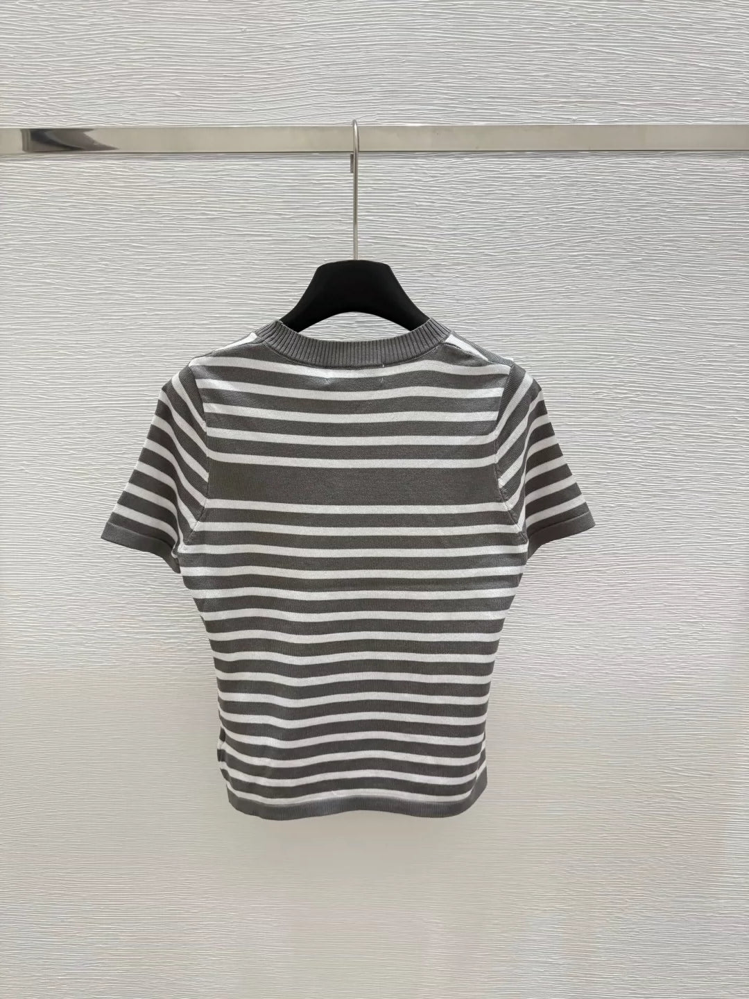 2025 new striped knitted round neck short sleeves