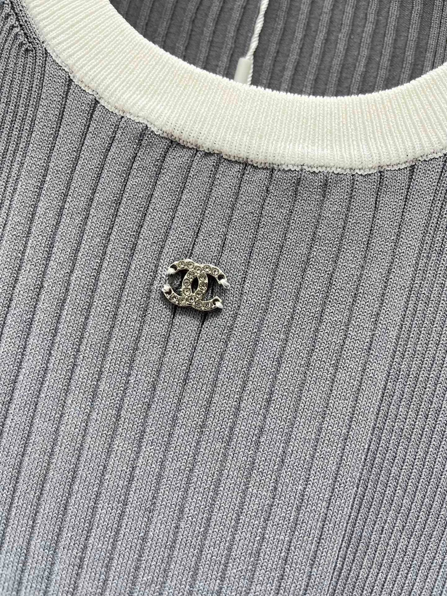 25ss knitted rhinestone color matching short sleeves