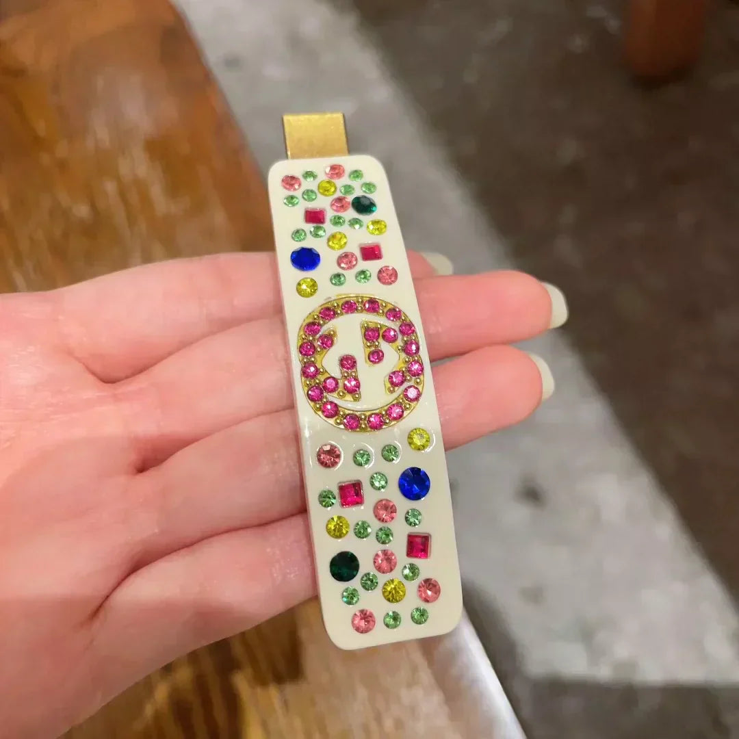 25 new Acetate duckbill clip with colored diamonds and rhinestone letters