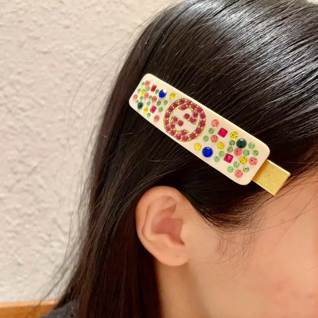 25 new Acetate duckbill clip with colored diamonds and rhinestone letters
