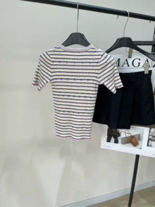 25 new striped knitted short sleeves