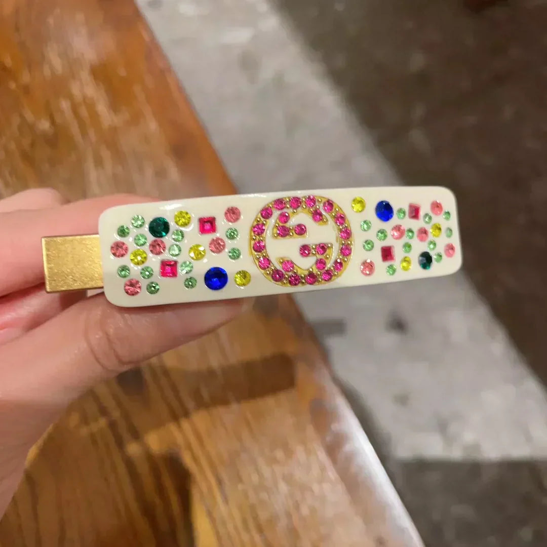 25 new Acetate duckbill clip with colored diamonds and rhinestone letters