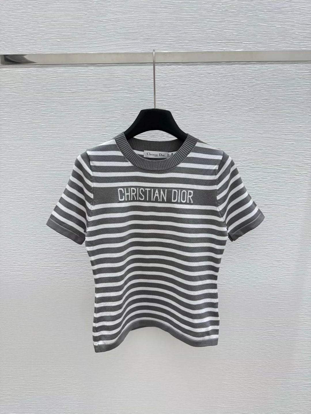 2025 new striped knitted round neck short sleeves