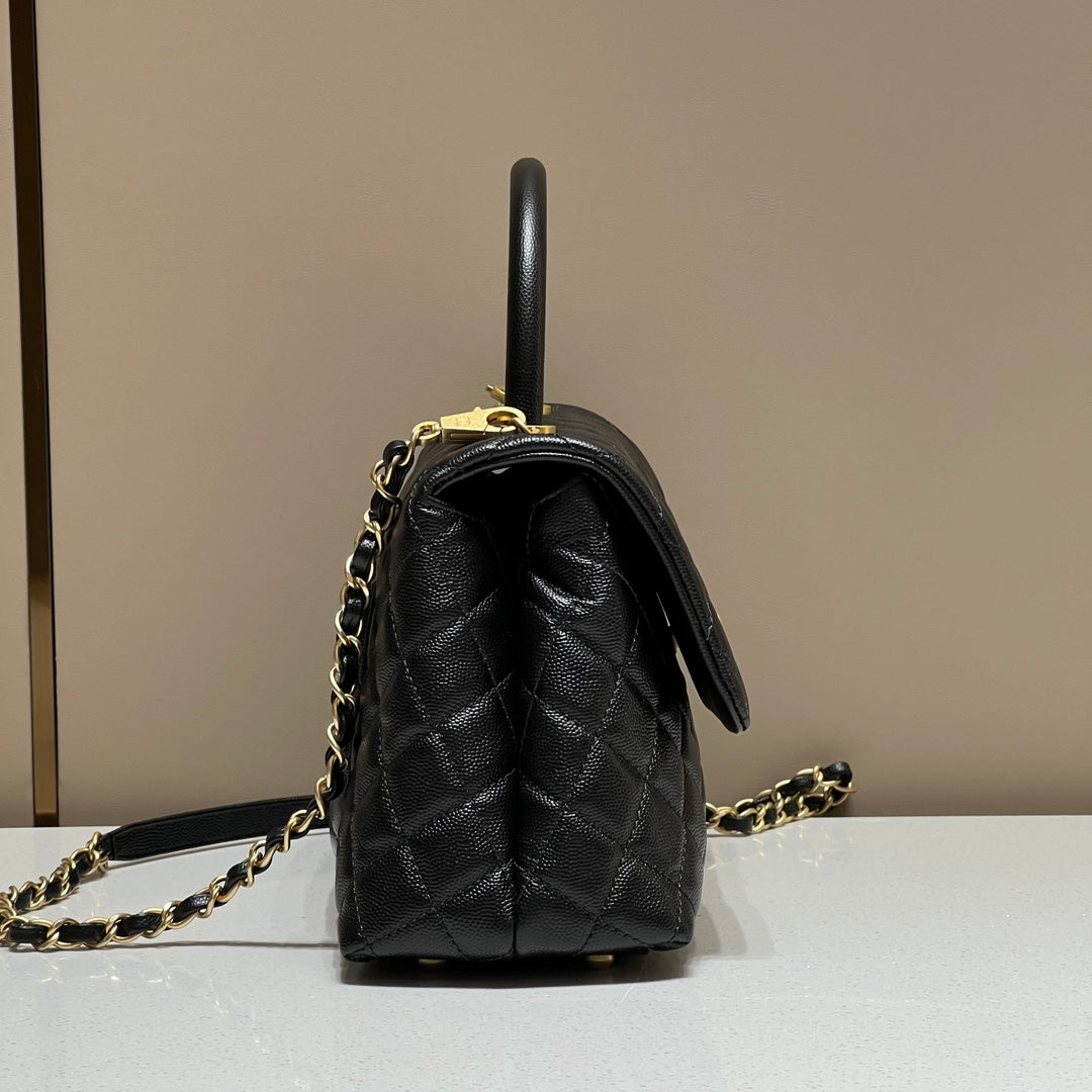 LARGE FLAP BAG WITH TOP HANDLE 29 Small Grained Calfskin Black