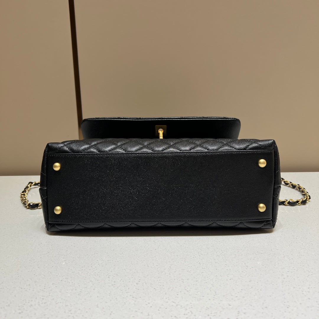 LARGE FLAP BAG WITH TOP HANDLE 29 Small Grained Calfskin Black