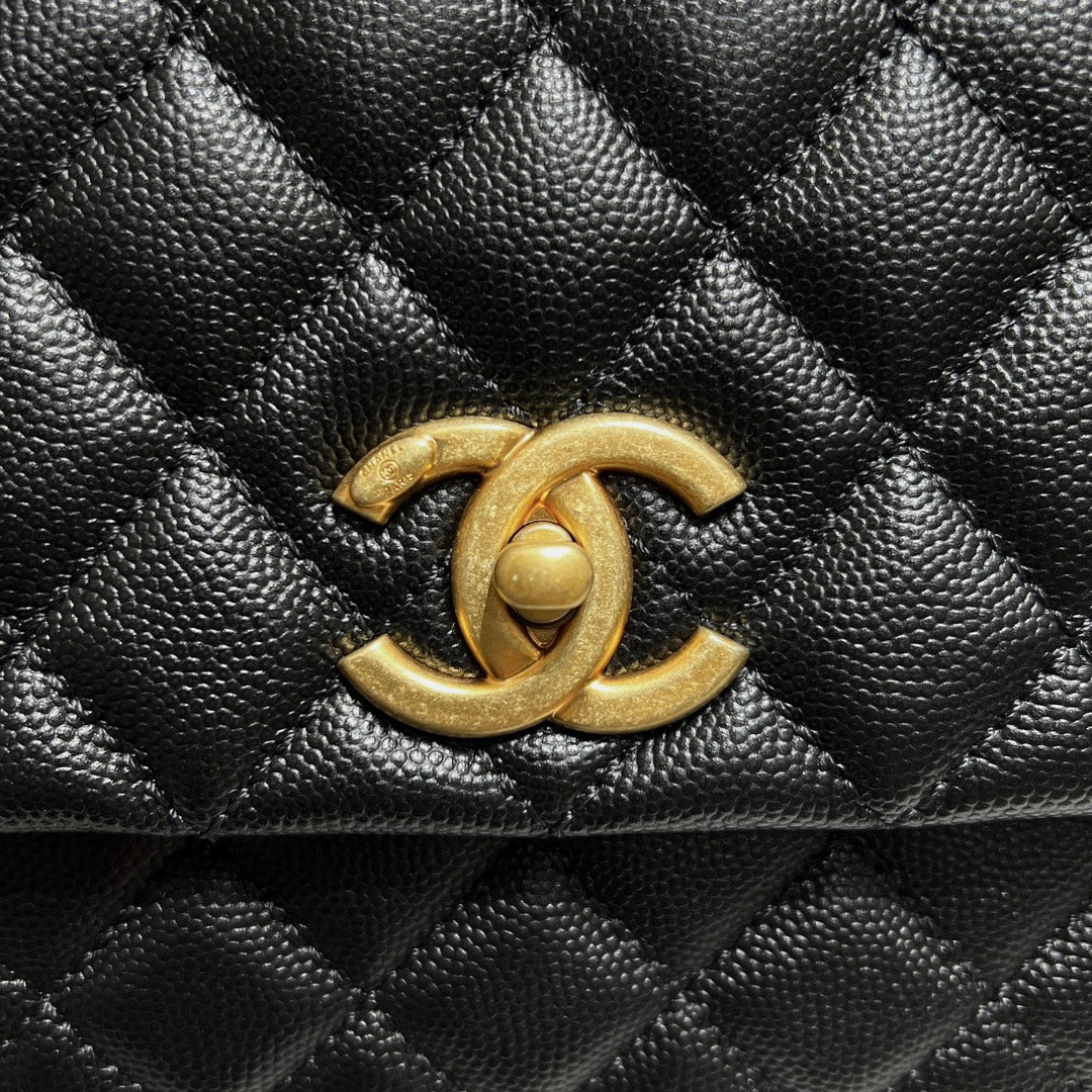 LARGE FLAP BAG WITH TOP HANDLE 29 Small Grained Calfskin Black