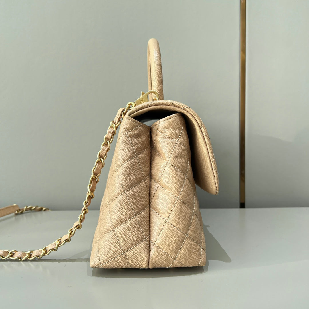 LARGE FLAP BAG WITH TOP HANDLE 29 Small Grained Calfskin Light Teas