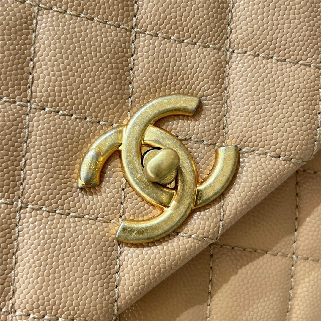 LARGE FLAP BAG WITH TOP HANDLE 29 Small Grained Calfskin Light Teas