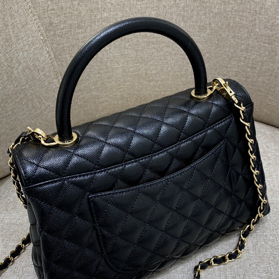 LARGE FLAP BAG WITH TOP HANDLE 29 Small Grained Calfskin Black