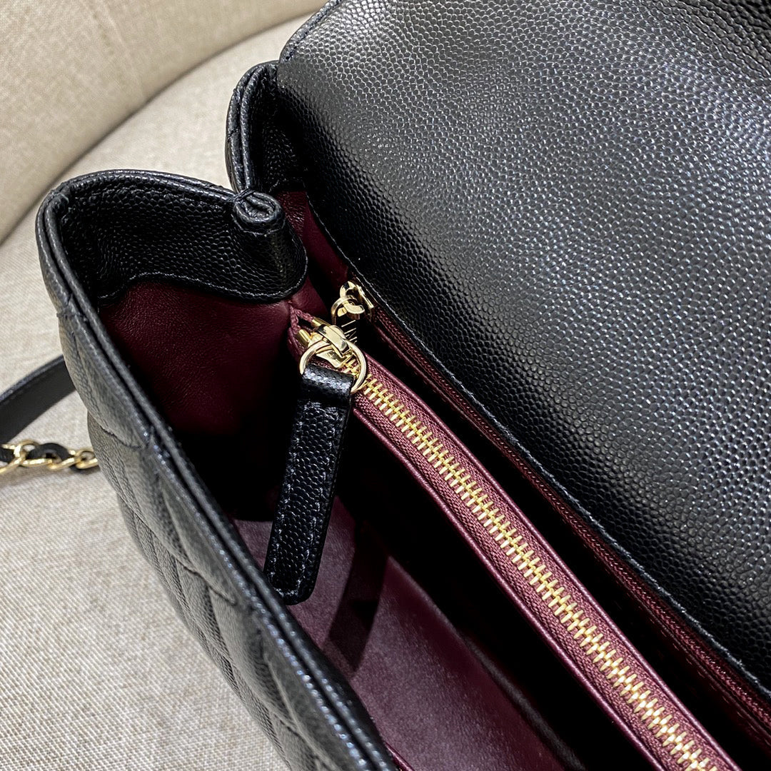 LARGE FLAP BAG WITH TOP HANDLE 29 Small Grained Calfskin Black
