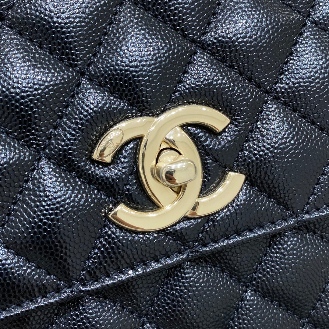 LARGE FLAP BAG WITH TOP HANDLE 29 Small Grained Calfskin Black