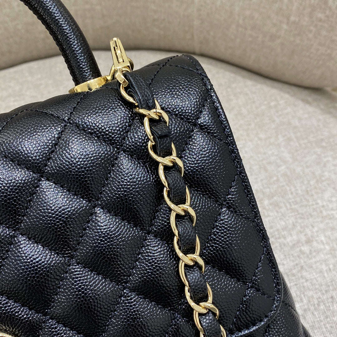 LARGE FLAP BAG WITH TOP HANDLE 29 Small Grained Calfskin Black