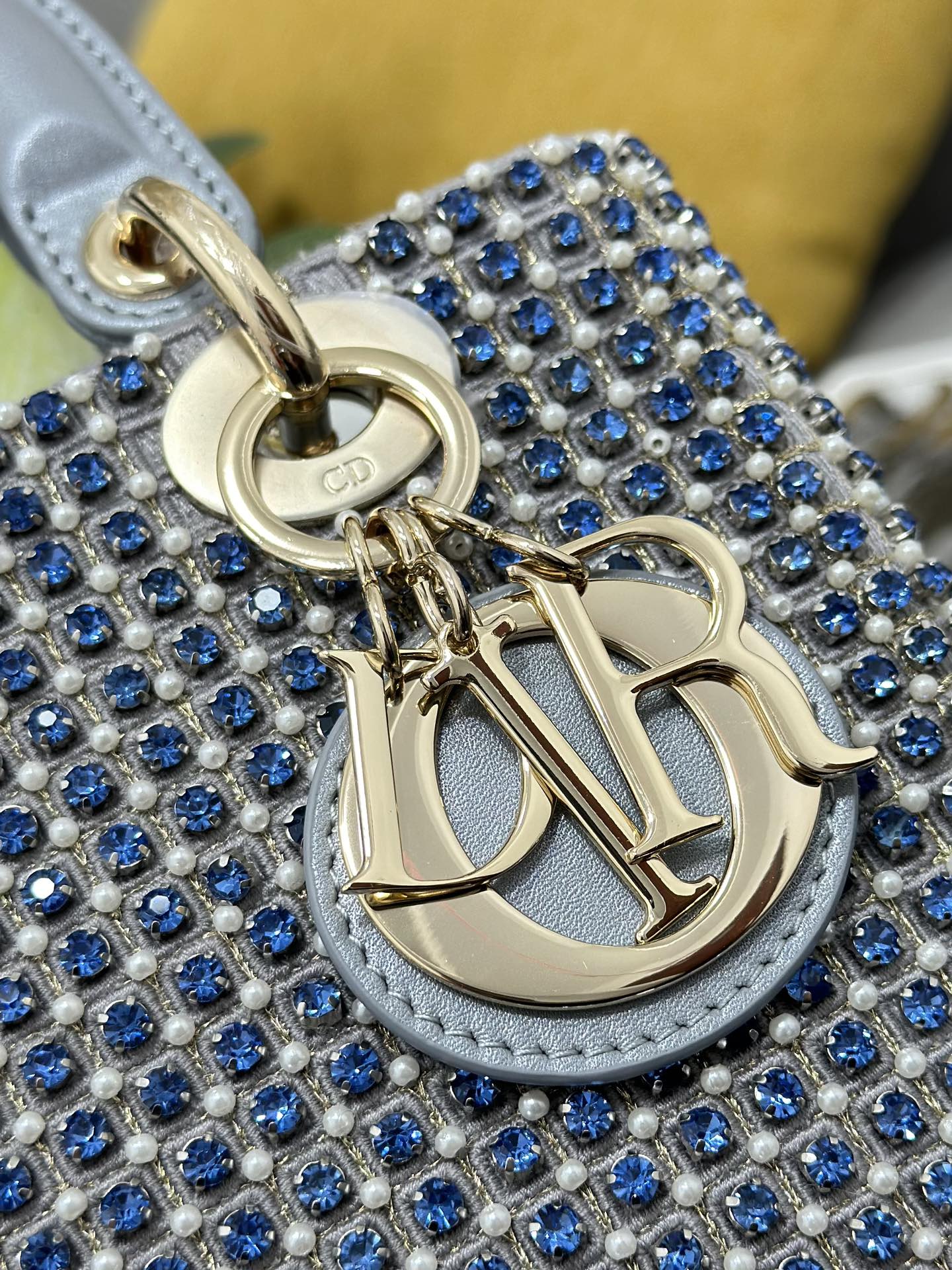Mini Lady Bag Grey Sapphire Pearl decoration Embroidery
