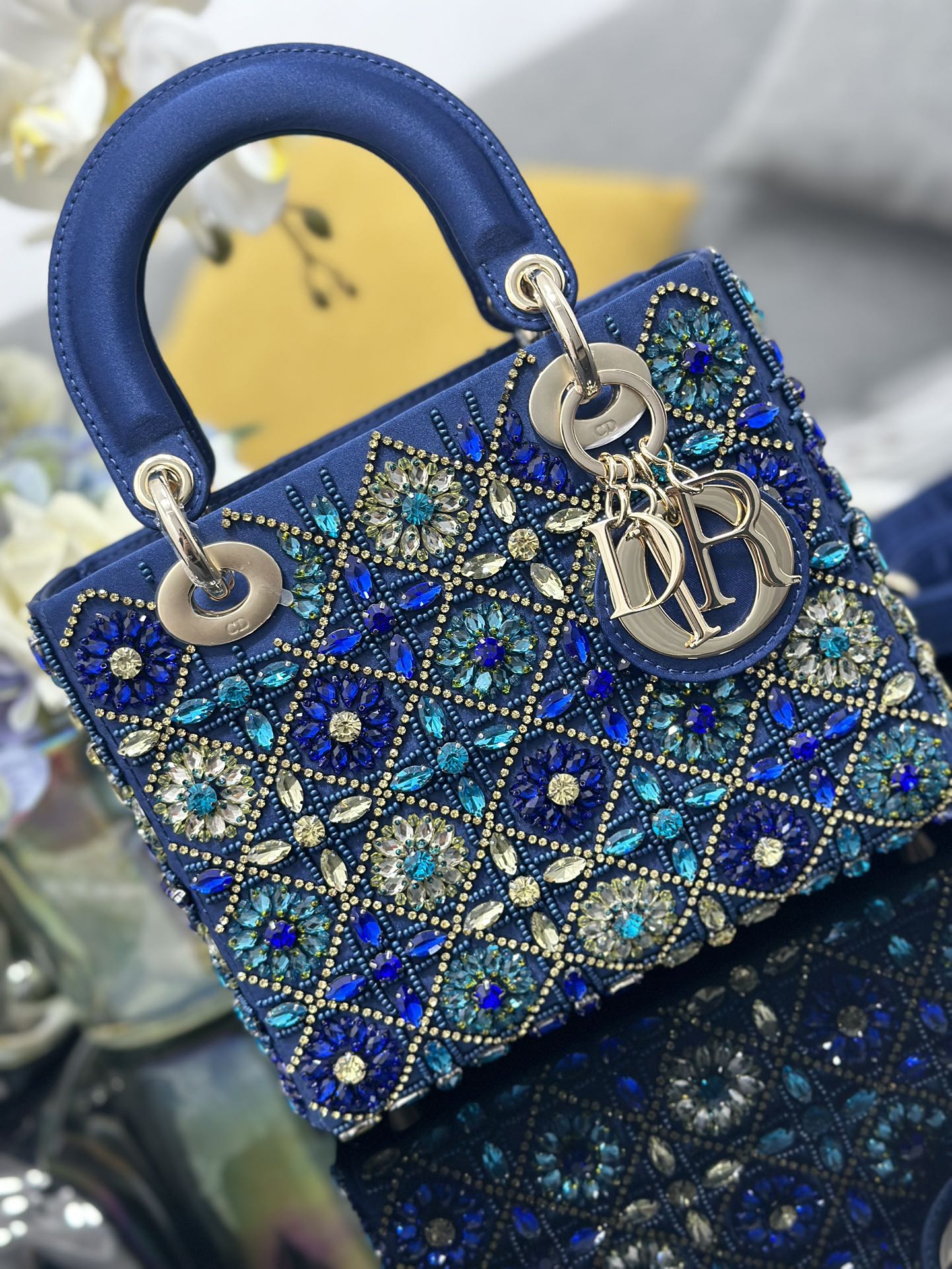 Mini Lady Bag Blue Sapphire Pearl decoration Embroidery