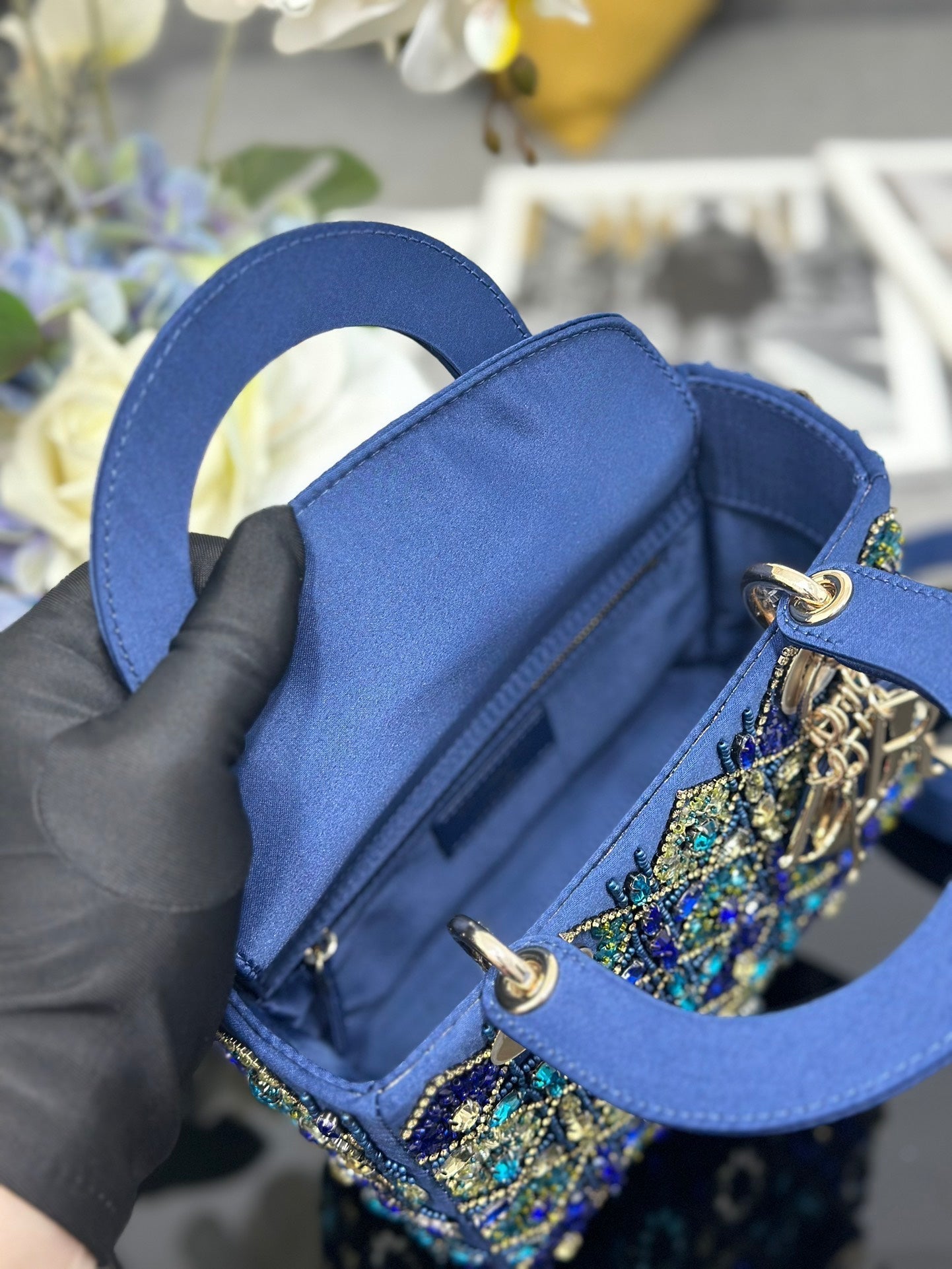 Mini Lady Bag Blue Sapphire Pearl decoration Embroidery