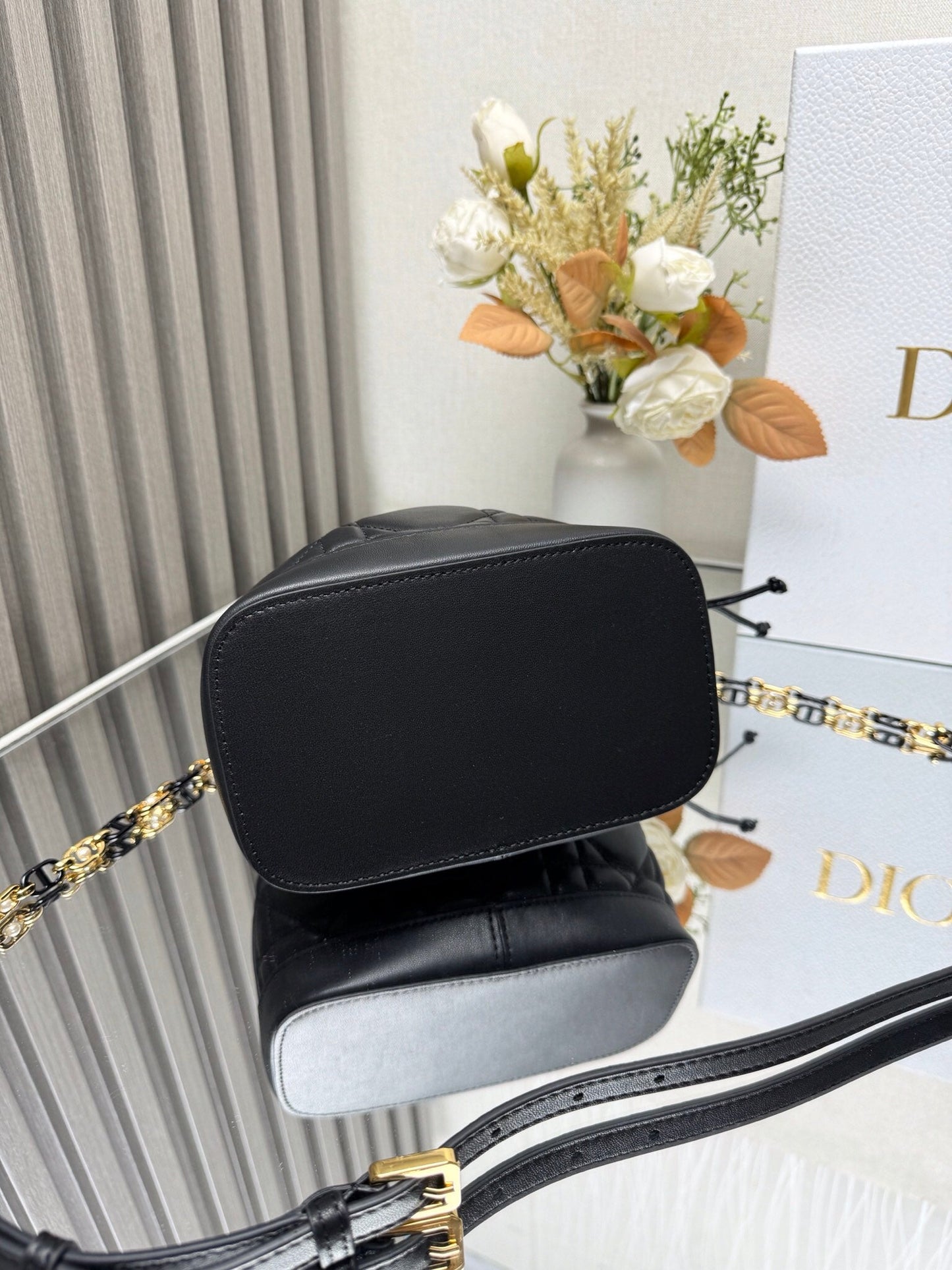 Small Jolie Bucket Bag Black Macrocannage Lambskin and Calfskin