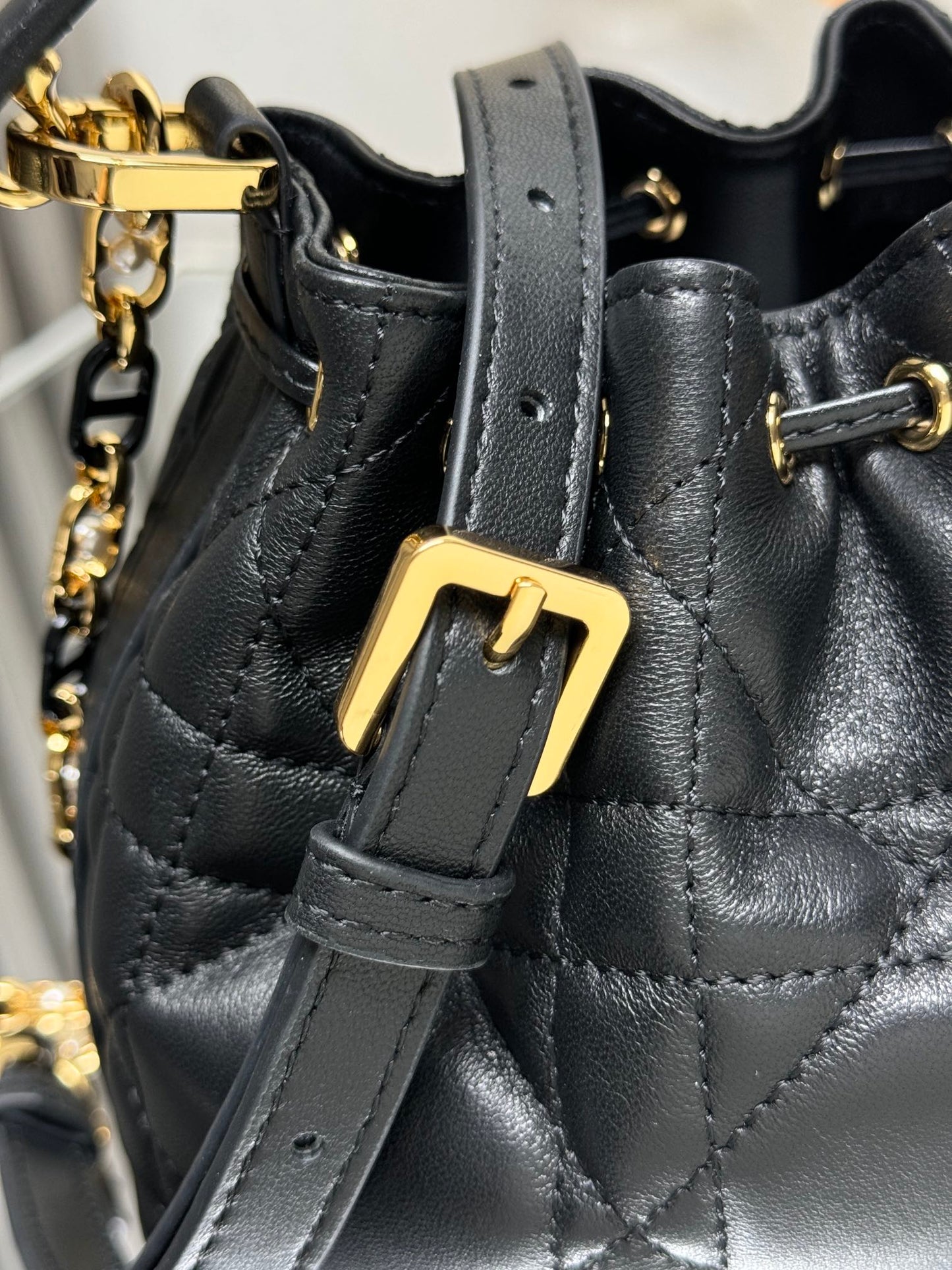 Small Jolie Bucket Bag Black Macrocannage Lambskin and Calfskin