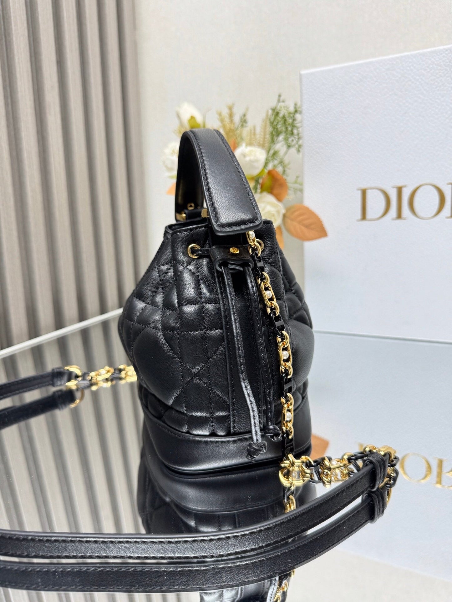 Small Jolie Bucket Bag Black Macrocannage Lambskin and Calfskin