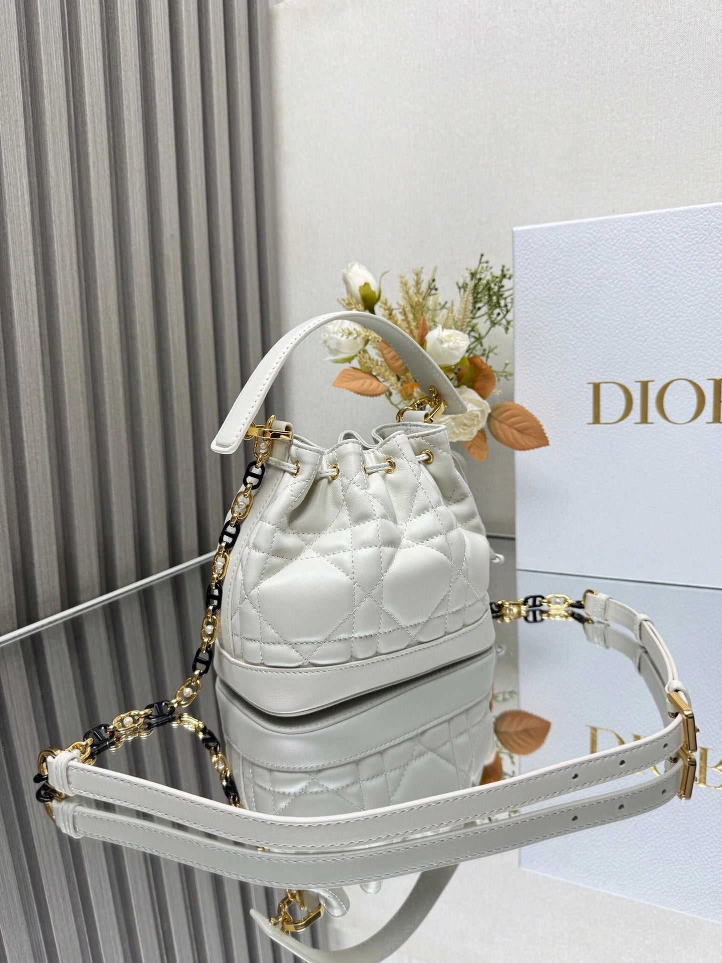 Small Jolie Bucket Bag Black Macrocannage Lambskin and Calfskin