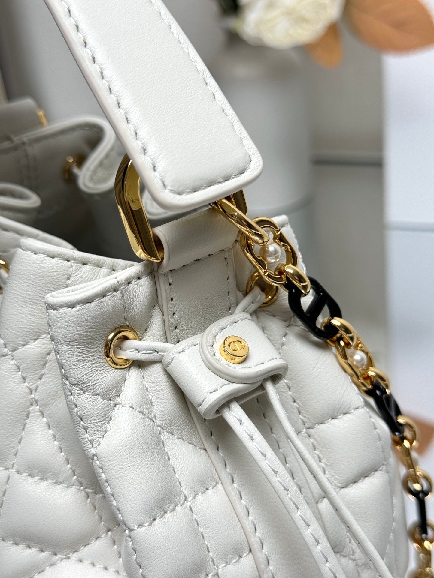 Small Jolie Bucket Bag Black Macrocannage Lambskin and Calfskin