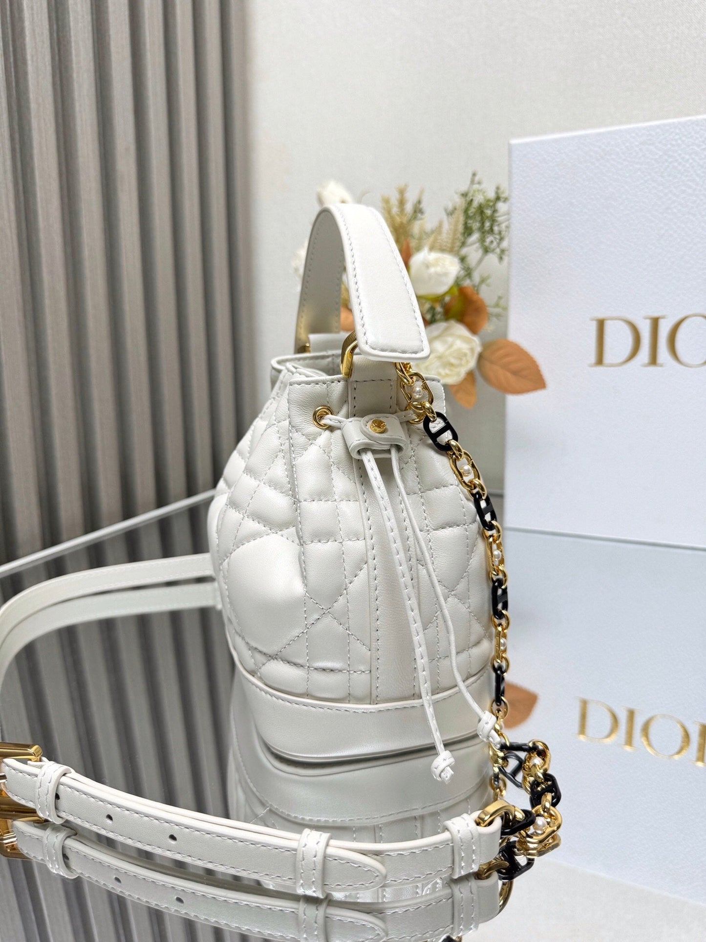 Small Jolie Bucket Bag Black Macrocannage Lambskin and Calfskin
