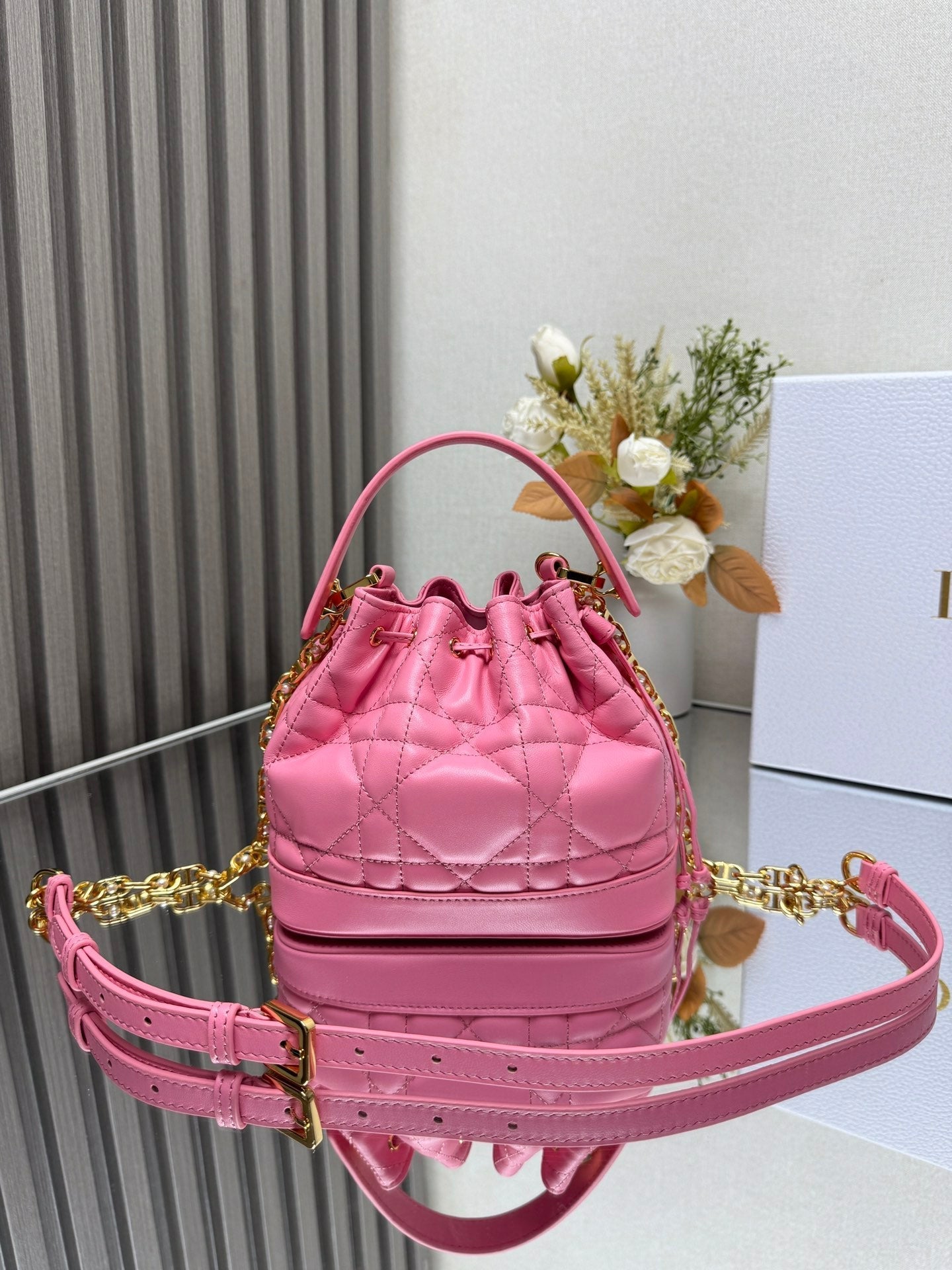 Small Jolie Bucket Bag Black Macrocannage Lambskin and Calfskin