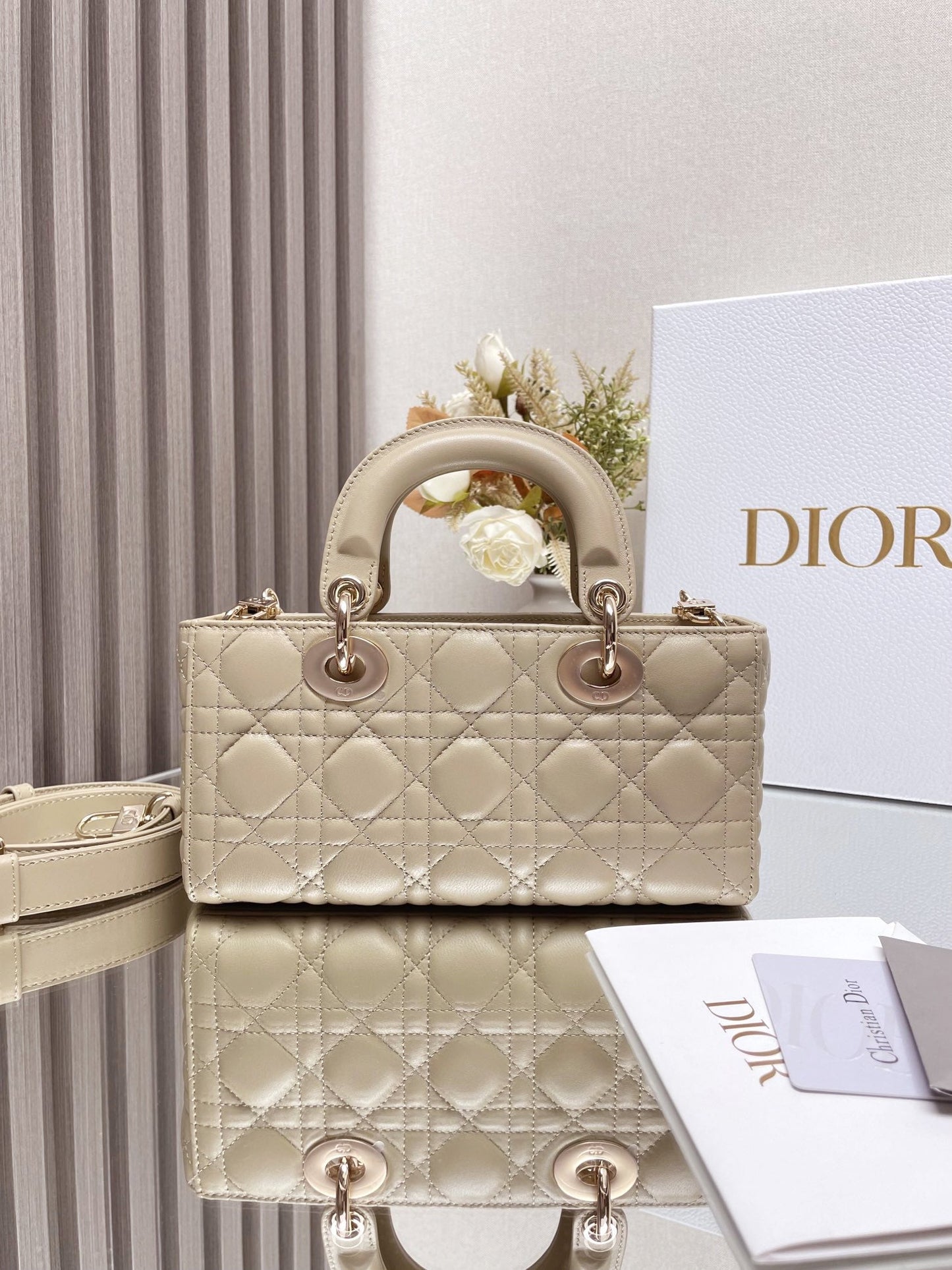 Micro / Small / Medium Lady D-Joy Bag Sand-Colored Cannage Lambskin
