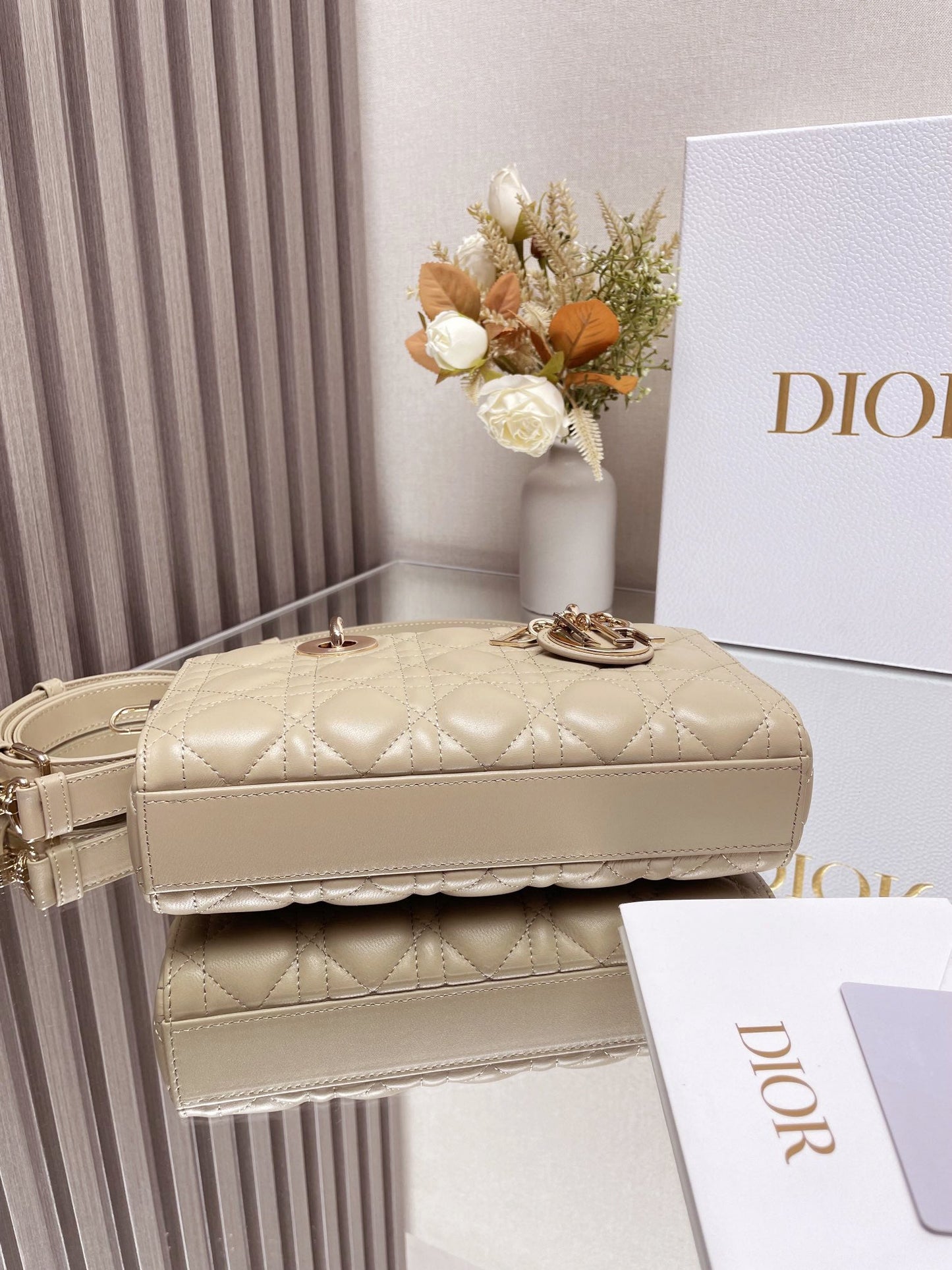 Micro / Small / Medium Lady D-Joy Bag Sand-Colored Cannage Lambskin