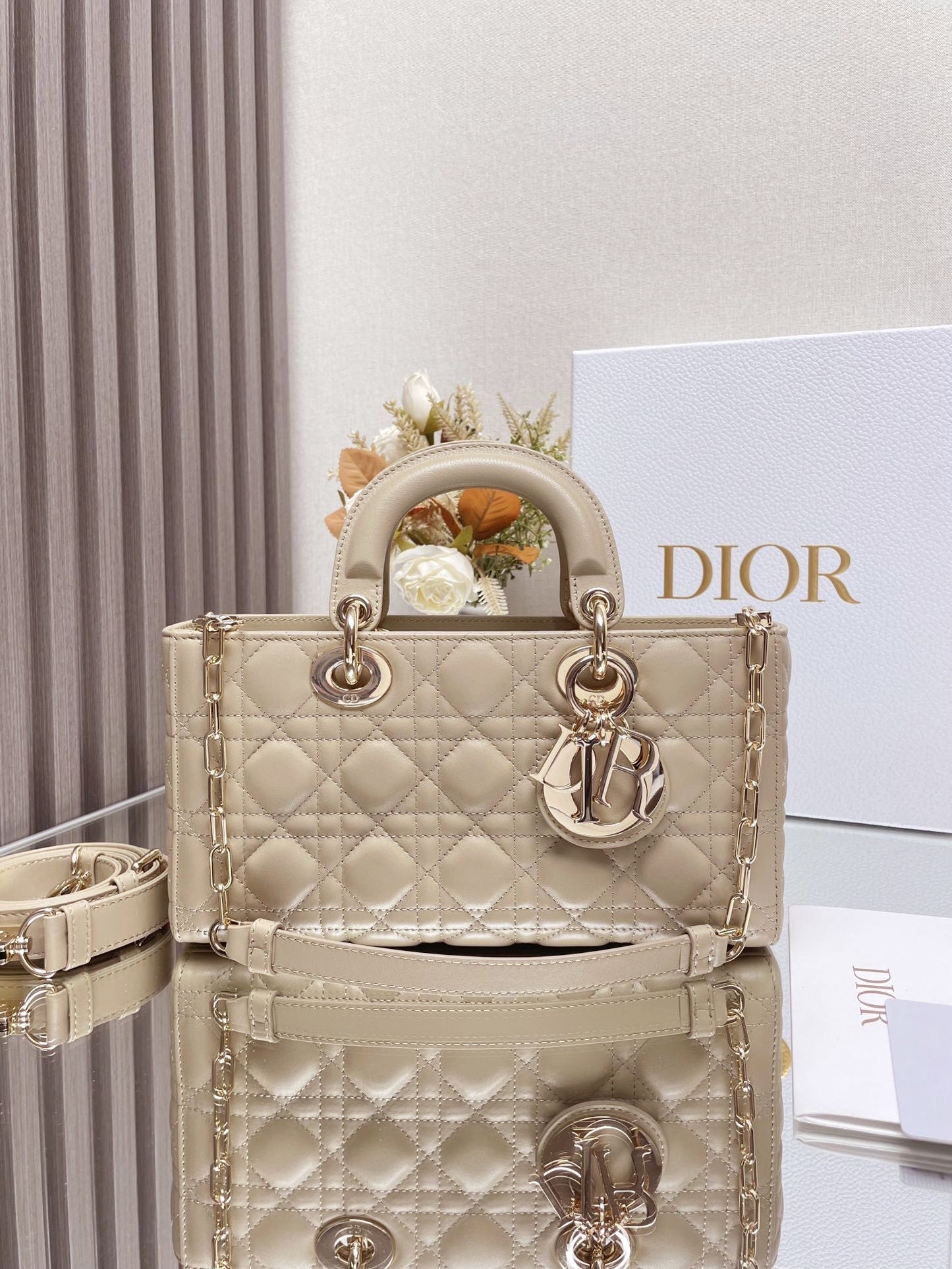 Micro / Small / Medium Lady D-Joy Bag Sand-Colored Cannage Lambskin
