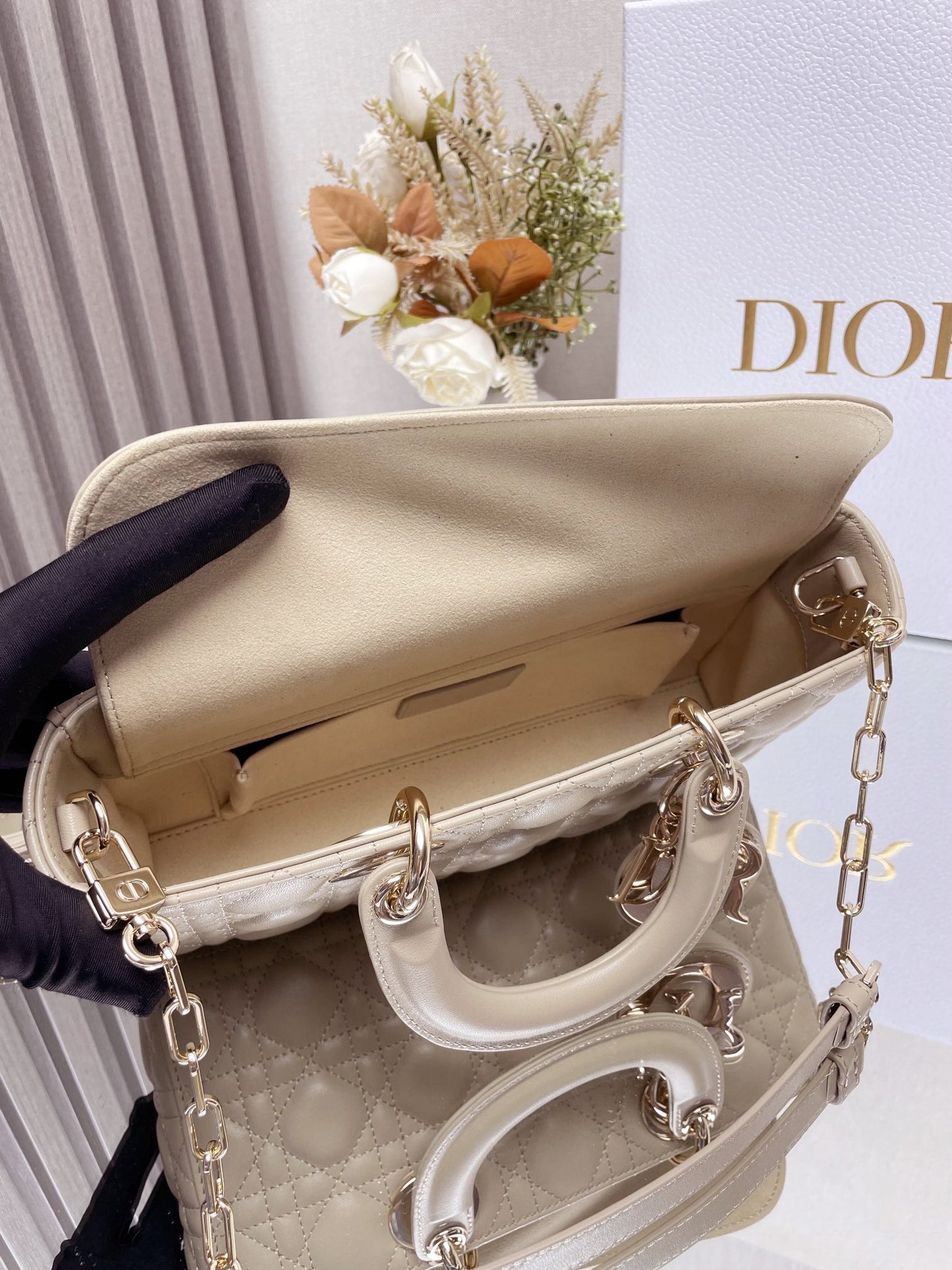 Micro / Small / Medium Lady D-Joy Bag Sand-Colored Cannage Lambskin