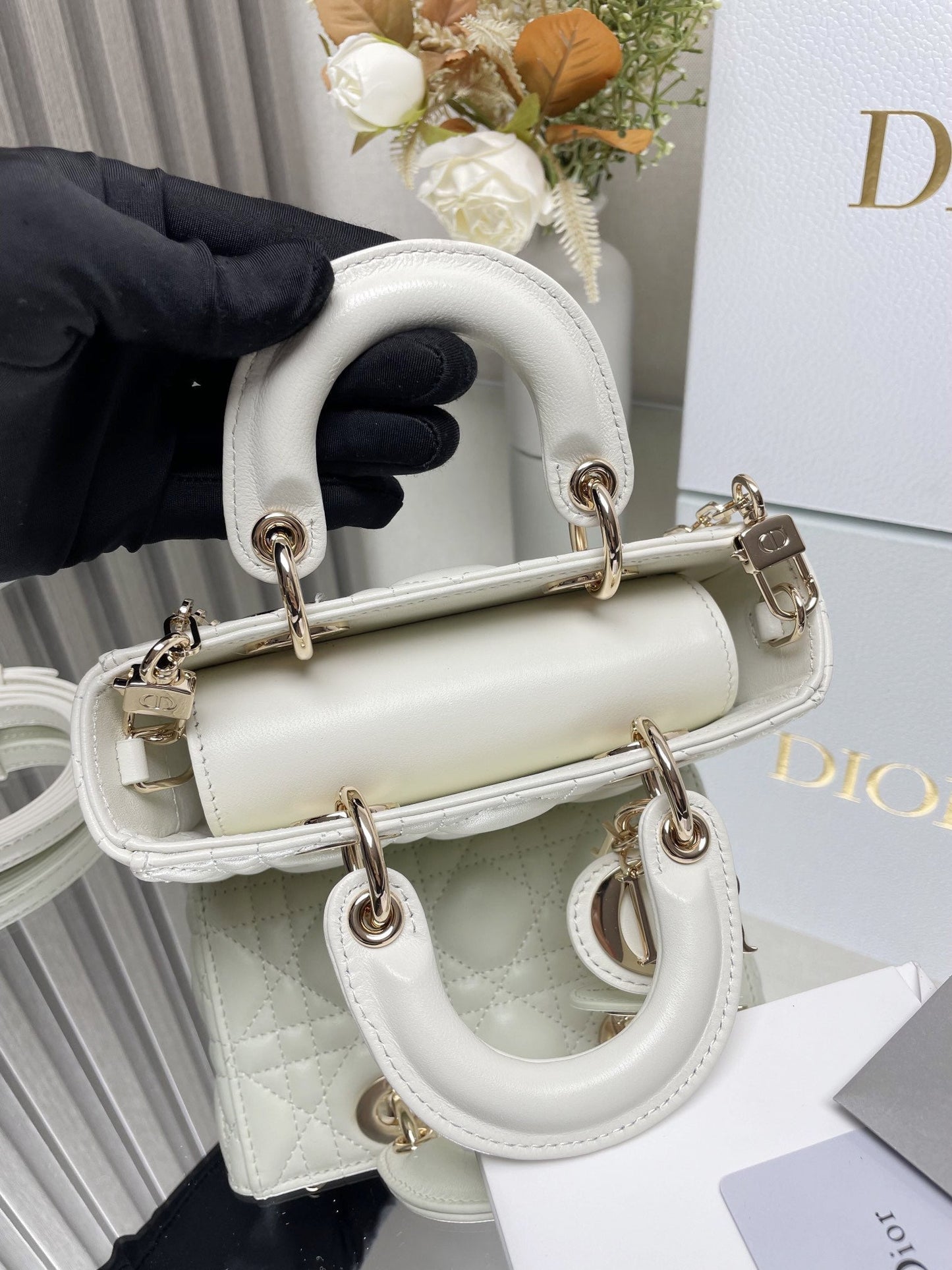 Micro / Small / Medium Lady D-Joy Bag Latte Cannage Lambskin