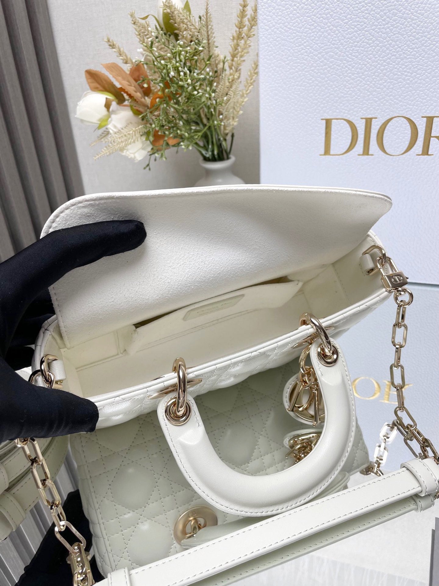 Micro / Small / Medium Lady D-Joy Bag Latte Cannage Lambskin
